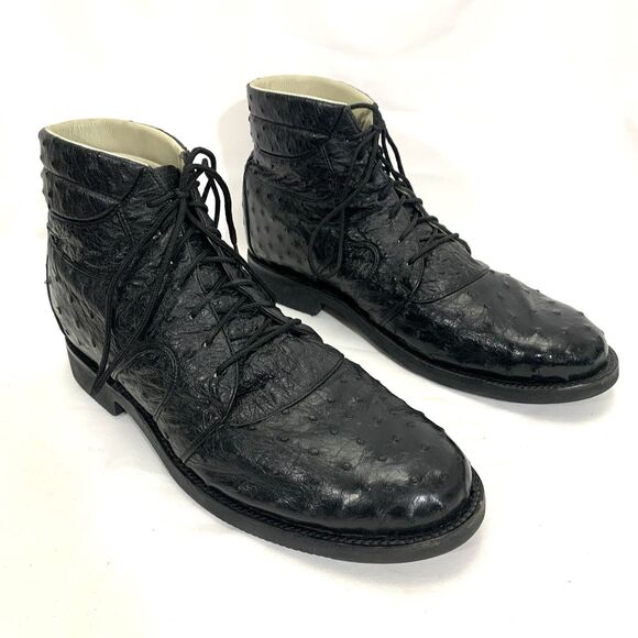 Black Ostrich Leather Ankle Boots Men’s 11.5-12 Unbranded Great Condition main image 10